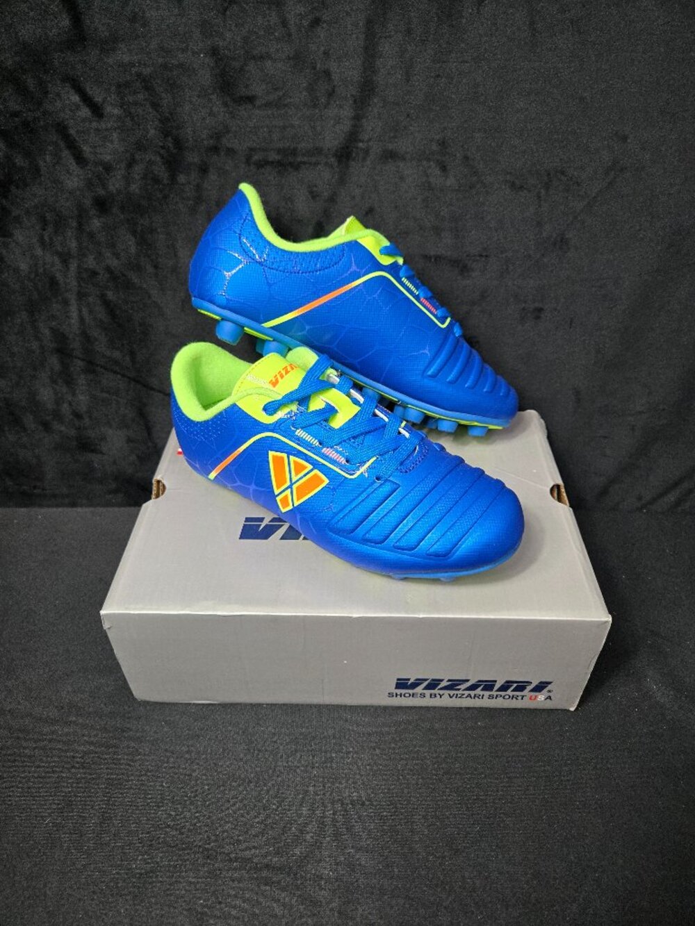 Vizari Youth Soccer Cleats Size 3.5J Blue Neon Yellow Firm Ground New Box
